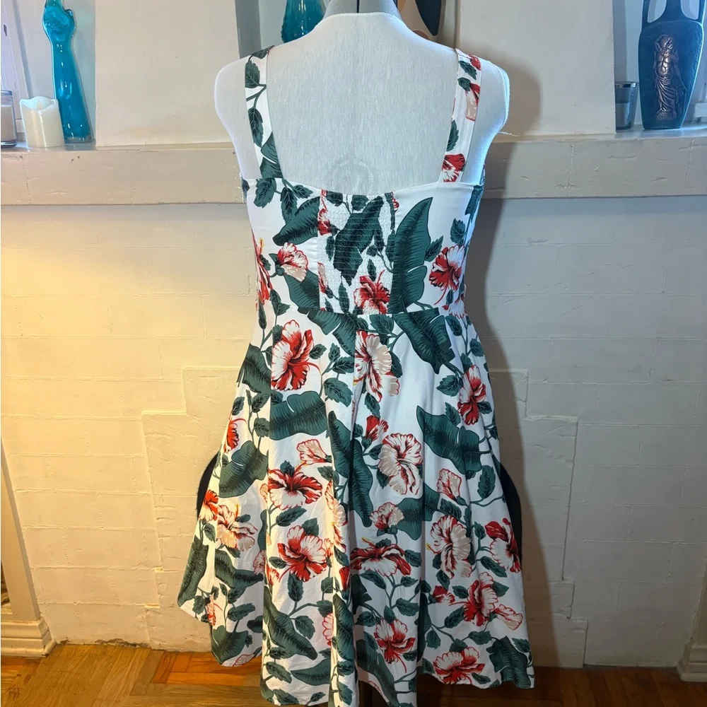 Tiki Tropical Floral Vintage Look Fit Flare Dress 1950s - Picture 2 of 2